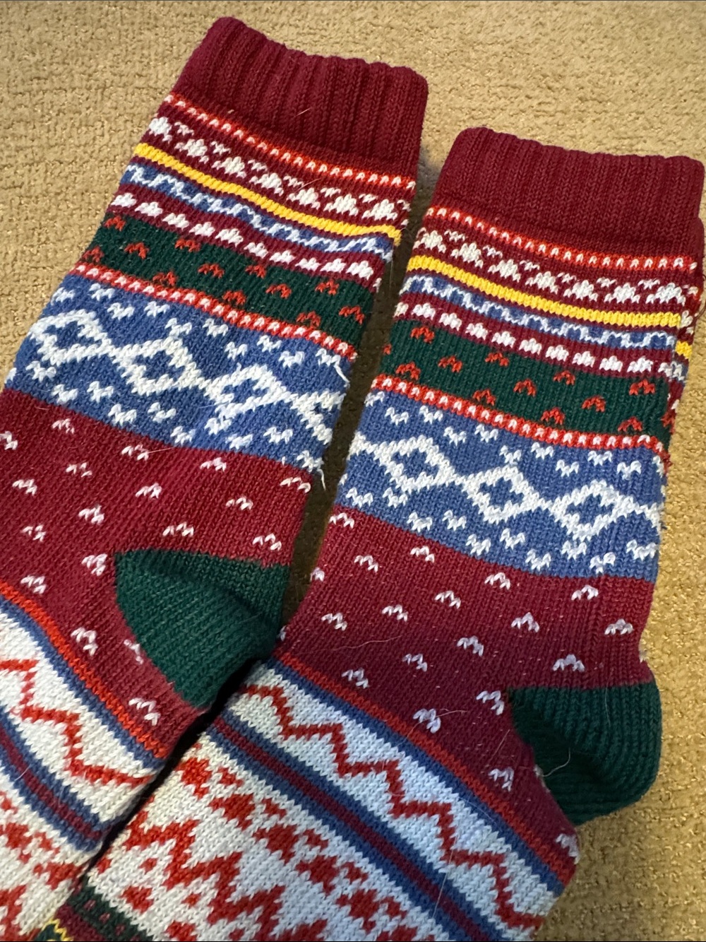 Maroon Fair Isle Crew Socks - Multicolor Pattern